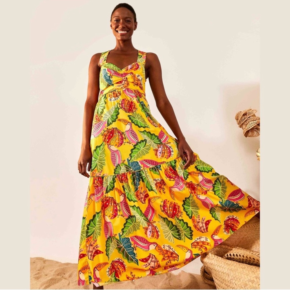 FARM RIO Yellow Beaks & Bananas Maxi Dress Medium NWT